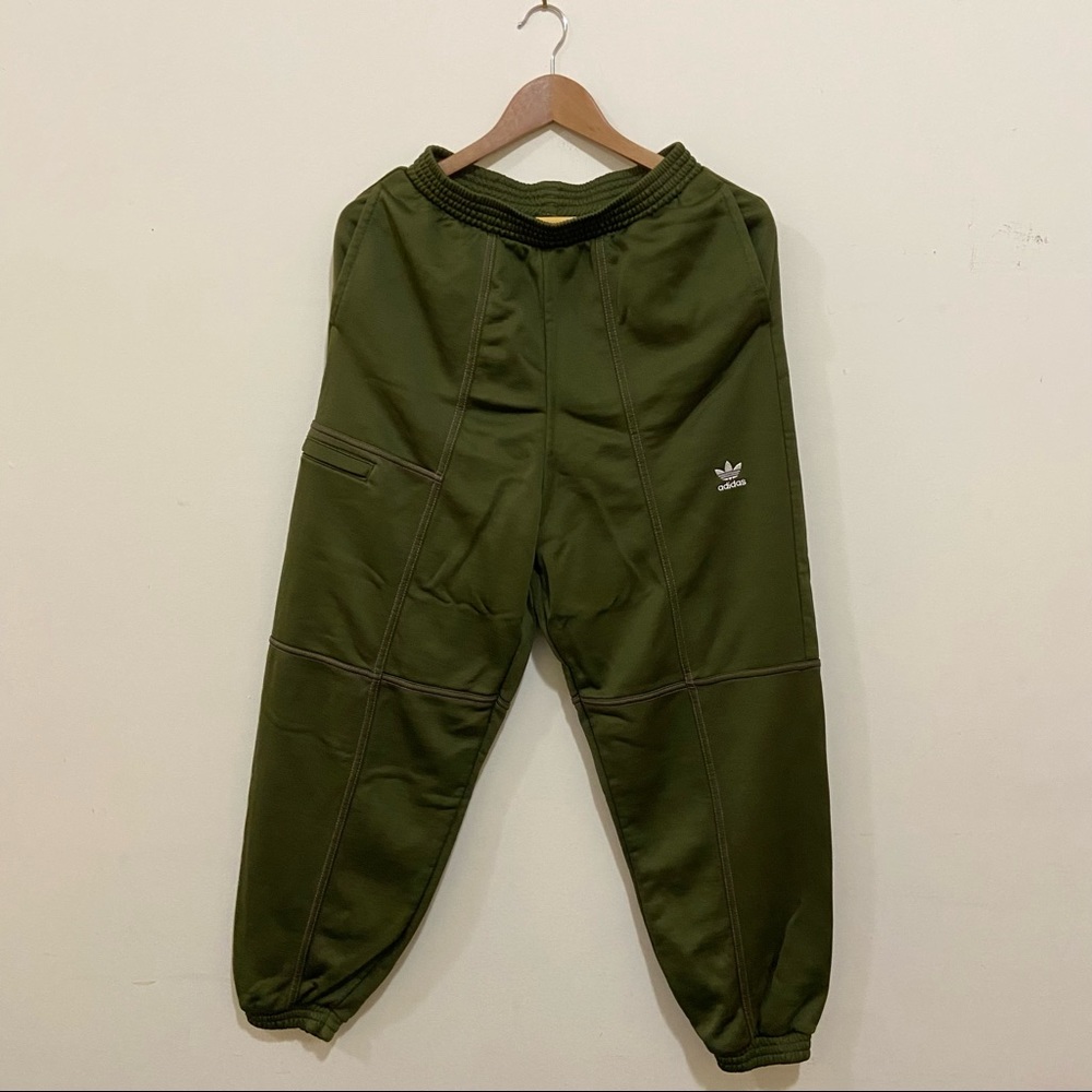 Adidas Originals Khaki and Pink Stitch High Waisted Wide Leg Jogger